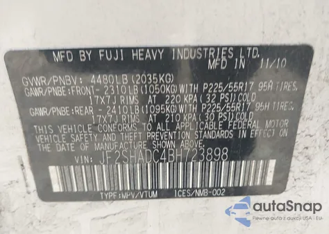 2011 Subaru Forester 2.5X Premium из США, поврежденный, VIN JF2SHADC4BH723898